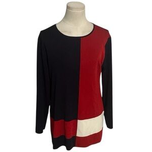 Misook Red Navy Blue White Long Sleeve Top Designer Patriotic Work S SP Petite M